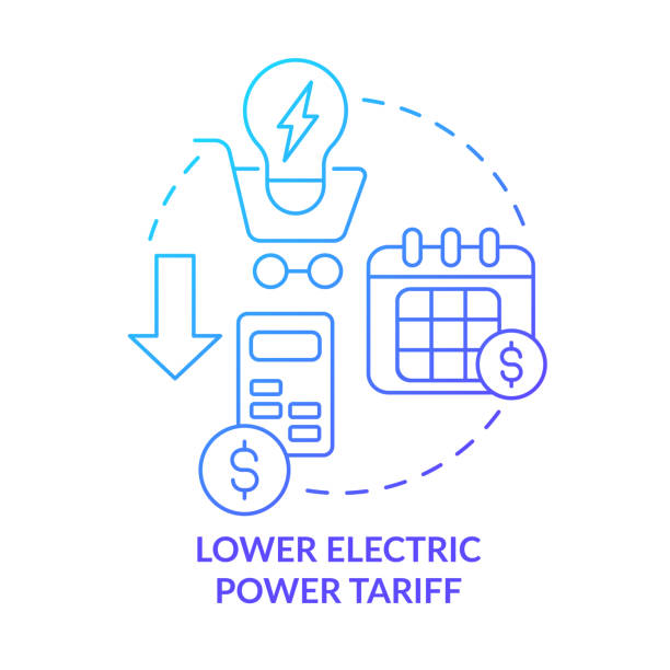 ilustraciones, imágenes clip art, dibujos animados e iconos de stock de icono de concepto de gradiente azul de tarifa de energía eléctrica más baja - infografías de precios