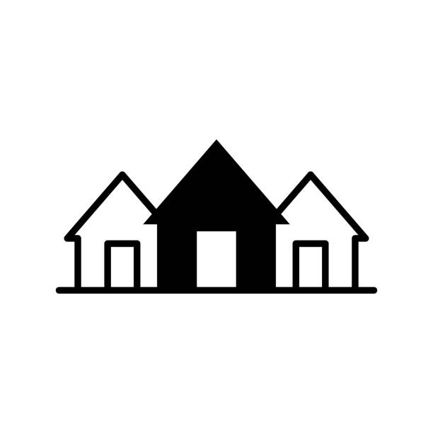 House icon. Camp. Recreation center. Black contour linear silhouette. Front view. Vector simple flat graphic illustration. The isolated object on a white background. Isolate. House icon. Camp. Recreation center. Black contour linear silhouette. Front view. Vector simple flat graphic illustration. The isolated object on a white background. Isolate. summer camp cabin stock illustrations