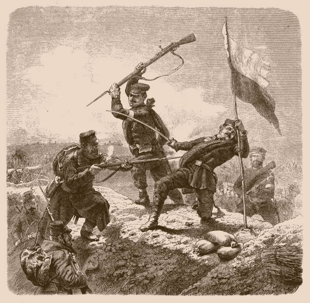 ilustrações de stock, clip art, desenhos animados e ícones de moment in the battle of sadowa, or the batttle of koeniggraetz, won by the prussians on july 3, 1866, austro-prussian war, czech republic - 1866