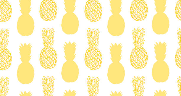 векторный бесшовный узор, ананасовый фон, желтый и белый красочный. - pineapple milkshake stock illustrations