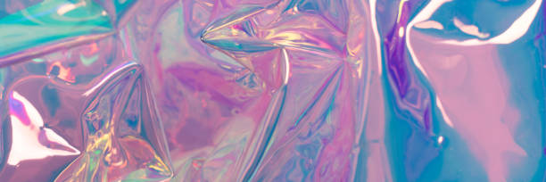 istock Purple shiny defocused hologram banner. Crumpled foil texture. 1363976401