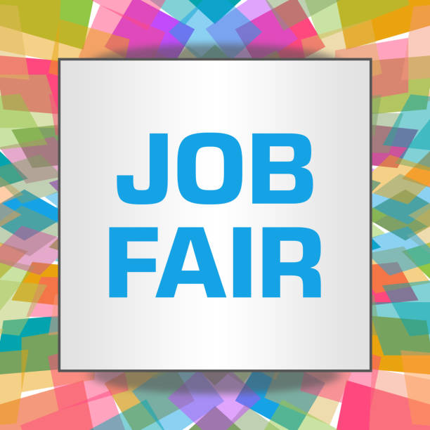 Job Fair Colourful Squares Rounded Texture Square Box Text Job fair text written over colourful background. interview event backgrounds stock illustrations