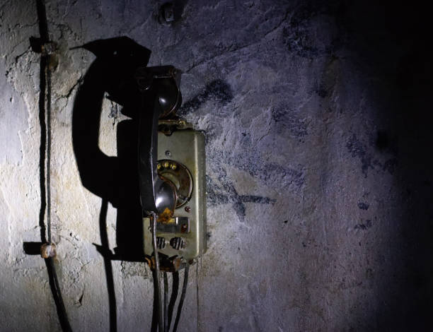 istock Old historical Soviet metallic telephone hanging on the wall 1363977848