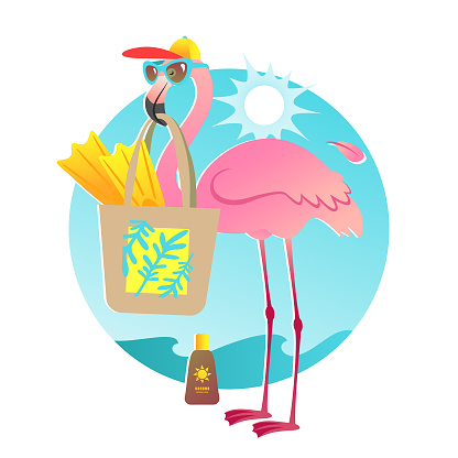 Funny flamingo character in sunglasses