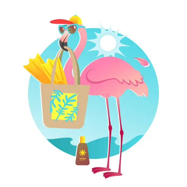 Vector illustration of Funny flamingo character in sunglasses