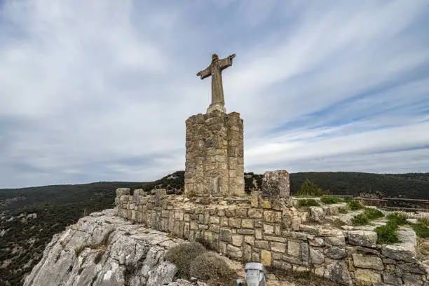 Statue of Jesus Christ at the Rochafrida Castle in Beteta, Serrania de Cuenca. Castilla la Mancha, Spain