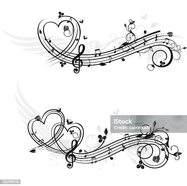 Love Theme Music Design Elements Stock Illustration - Download Image Now - Musical Note, Rose - Flower, Musical Staff