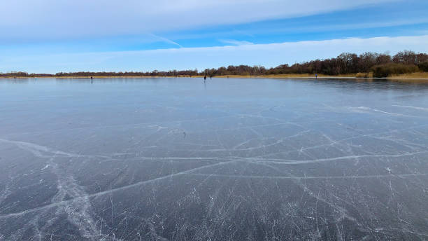 paisaje invernal en el weerribben wieden durante un hermoso día de invierno - wieden weerribben fotografías e imágenes de stock