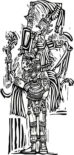 ilustraciones, imágenes clip art, dibujos animados e iconos de stock de alto maya - guerrero azteca