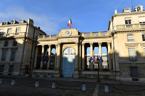 French Constitutional Council (Conseil Constitutionnel) in the Palais Royal, near Louvre, Colonnes de Burren - Paris, France