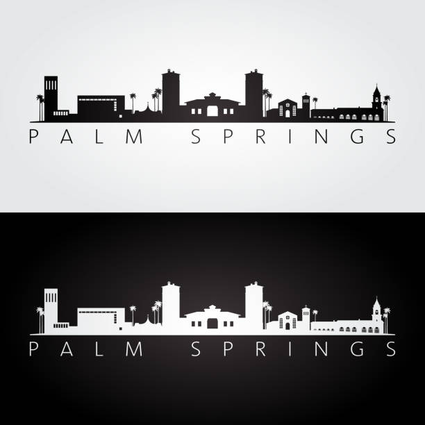 Palm Springs, CA USA skyline and landmarks silhouette, black and white design, vector illustration. Palm Springs, CA USA skyline and landmarks silhouette, black and white design, vector illustration. palm springs california stock illustrations