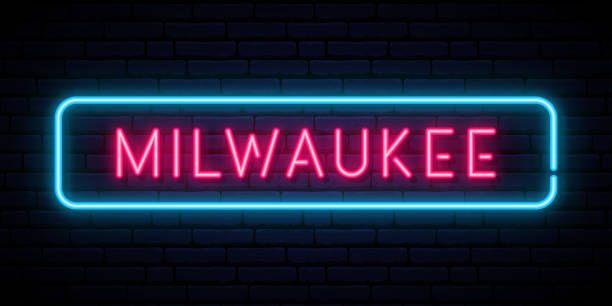 istock Milwaukee neon signboard. Bright light banner. Stock vector illustration. 1363982438
