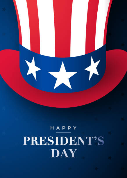 Happy President's day poster. Design with uncle Sam hat. National holiday in the USA. Stock vector banner. Happy President's day poster. Design with uncle Sam hat. National holiday in the USA. Stock vector banner. presidents day stock illustrations