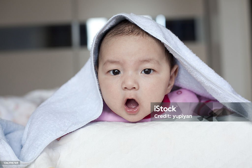 beautiful baby under Blue blanket beautiful baby under Blue blanket, only 3 months. 0-11 Months Stock Photo