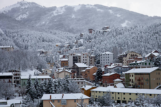 Roccaraso town with mountains.