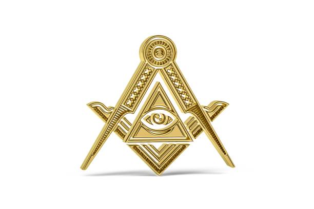 Freemasonry icon Golden freemasonry icon isolated on white background - 3D render masonic symbol stock pictures, royalty-free photos & images