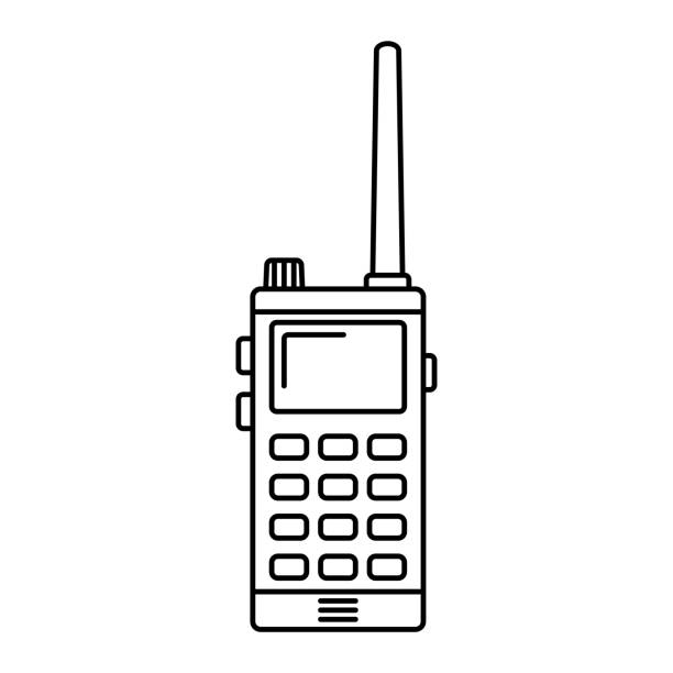 Walkie talkie icon. Front view. Vertical view. Black contour silhouette. Vector flat graphic illustration. Isolated object on a white background. Isolate. Walkie talkie icon. Front view. Vertical view. Black contour silhouette. Vector flat graphic illustration. Isolated object on a white background. Isolate. transceiver stock illustrations