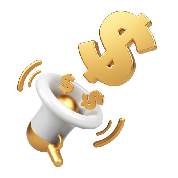 istock Gold-colored dollar symbol and megaphone. 1363990428