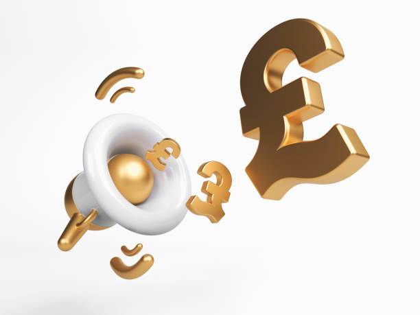 istock Gold-colored pound symbol and megaphone. 1363990437