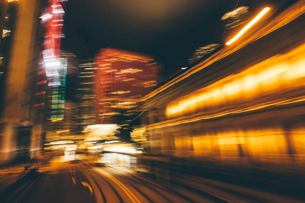istock Motion Speed Light Tail with Night City Background 1363992756