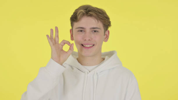 istock Young Man Showing Okay Sign on Yellow Background 1363993342