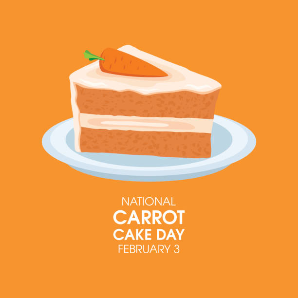 National Carrot Cake Day vector Delicious slice of carrot cake on a plate icon. Piece of cake with carrot vector. Carrot Cake Day Poster, February 3. Important day carrot cake day stock illustrations