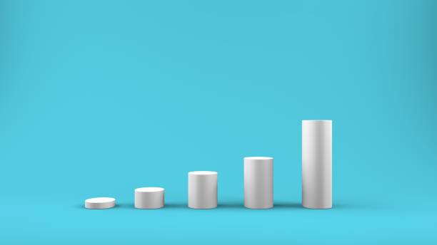 istock Statistics and growth graph. 3d Empty columns of economic and digital growth on a blue background. Business, income, development concept 1364000280