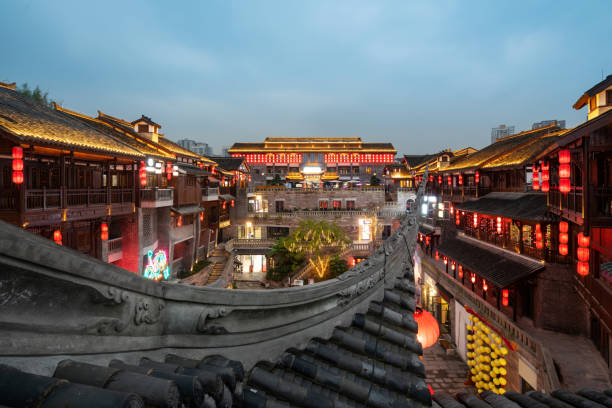 At night, the streets of Ciqikou Ancient Town are full of lanterns, Chongqing, China. At night, the streets of Ciqikou Ancient Town are full of lanterns, Chongqing, ChinaChinese translation:Happy New Year chongqing stock pictures, royalty-free photos & images