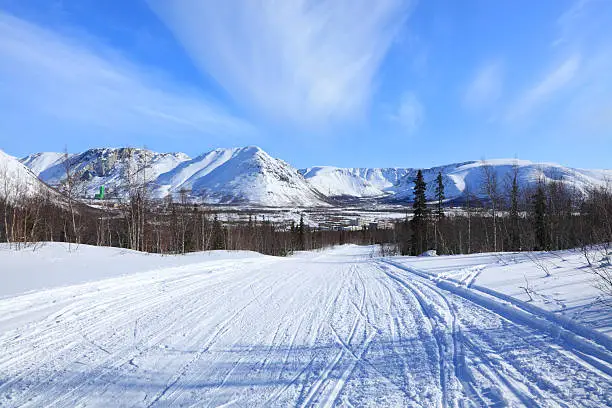 arctic mountain valley in sunny day