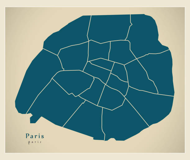 ilustraciones, imágenes clip art, dibujos animados e iconos de stock de mapa de la ciudad moderna - parís capital de francia con distritos - paris