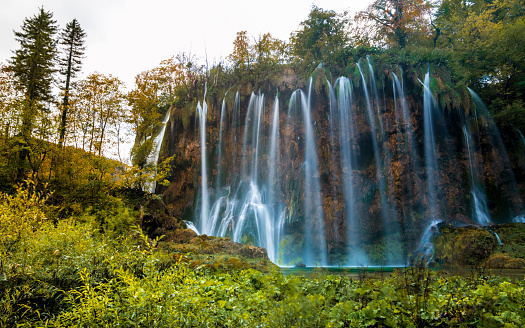 View on Veliki Prštavac waterfall in national park Plitvicka Jezera, Croatia