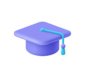 istock College cap, graduation cap, mortar board. Education, degree ceremony concept. 3d vector icon. Cartoon minimal style. 1364003926
