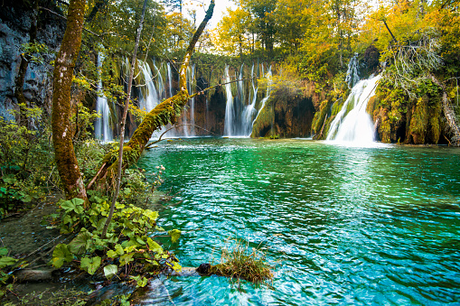 View on Galovački Buk waterfall in national park Plitvicka Jezera, Croatia