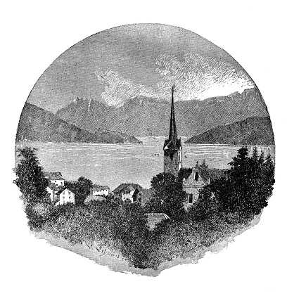 Antique illustration: Weggis, Switzerland, Lake Lucerne