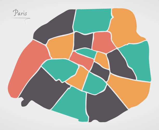 Paris map with districts and modern round shapes Paris map with districts and modern round shapes ile de france stock illustrations