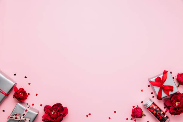 plantilla de tarjeta de san valentín, saludo o invitación plana para la boda - table wedding flower bow fotografías e imágenes de stock