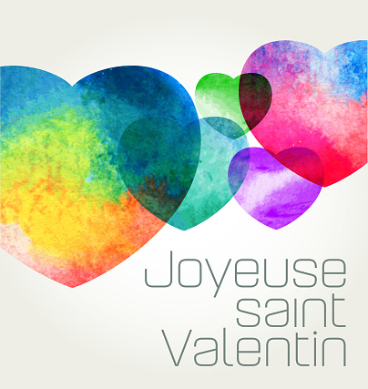 Happy Valentine’s Day. French Culture, French Language, France, French, Joyeuse Saint Valentin, message, greeting, wedding, Love, romance, valentines day, Heart shape, Celebratory Event, party, special, Watercolour, party