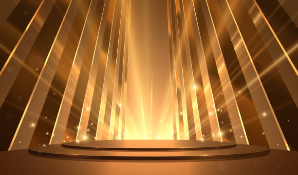 광선 효과가 있는 황금 장면 - stage lighting equipment spotlight illuminated stock illustrations