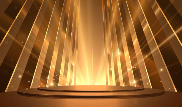 Golden scene with light rays effect Golden scene with light rays effect in vector gold podium stock illustrations