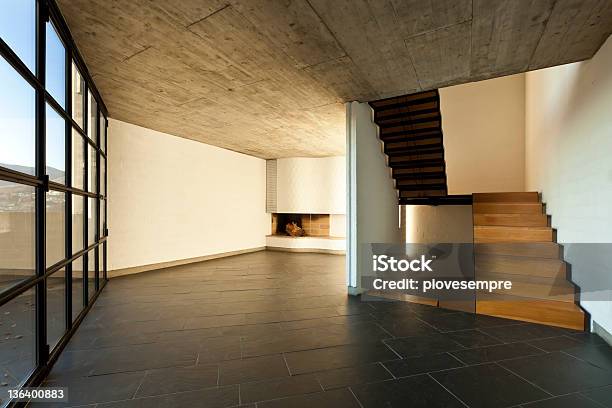 Interior Modern Empty Villa Room Fireplace Stock Photo - Download Image Now - Apartment, Architecture, Beauty