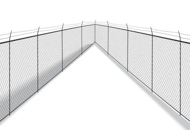 Vector illustration of Fences Corner with Barbed Wire