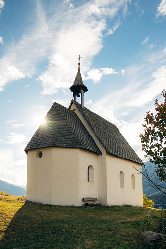Church in Village landscape by mountain\nMuehlebach, Switzerland, Europe
