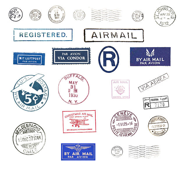 vintage airmail selos - postmark imagens e fotografias de stock