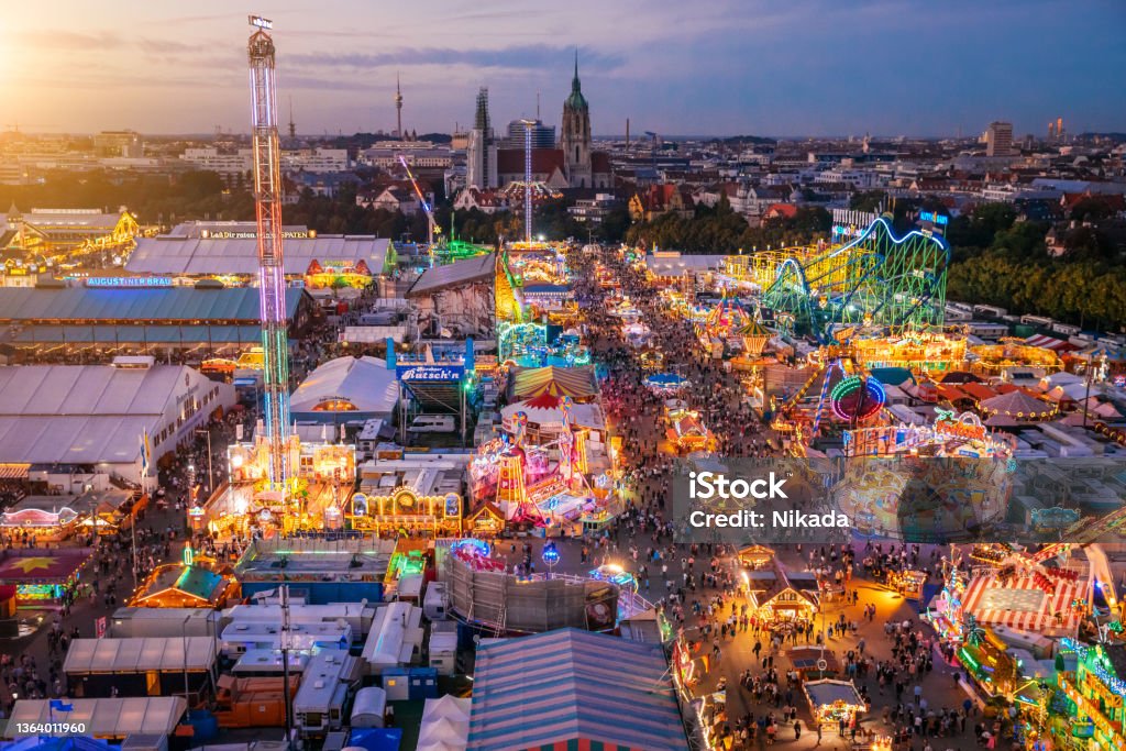 Aerial view of Beer Fest Fairgrounds, Munich, Germany Munich Stock Photo
