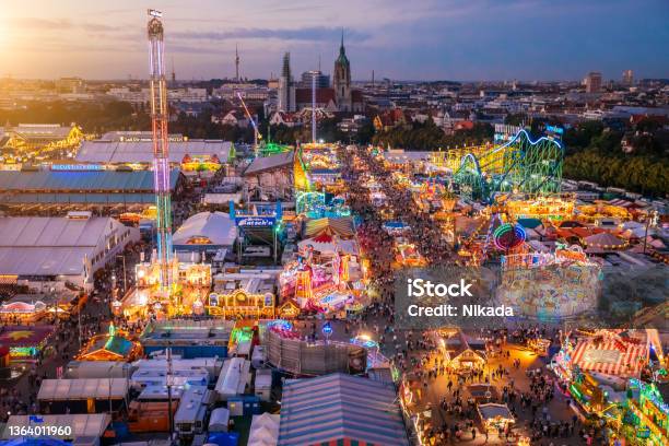 Aerial View Of Beer Fest Fairgrounds Munich Germany Stock Photo - Download Image Now