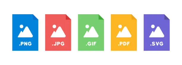Vector illustration of File format icon set. PNG, JPG, GIF, PDF, SVG file document icon. Vector on isolated background. EPS 10