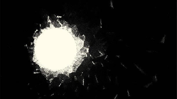 istock Retro styled docking corridor on space station or light at the end of tunnel concept for sci-fi poster or flyer. Gate or cave with dotwork style. 1364013660