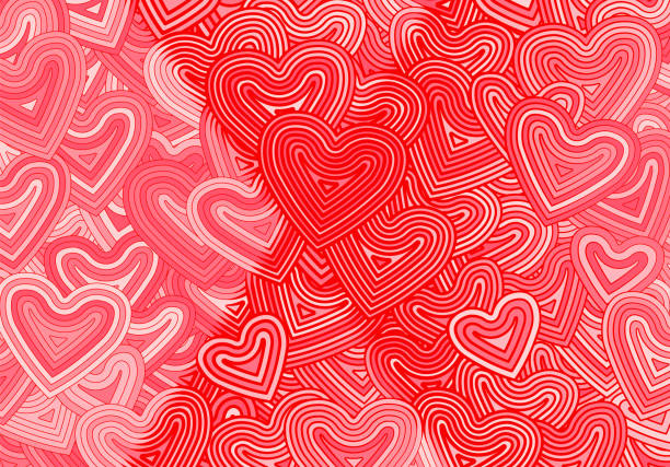 istock Valentine's Day greeting card template or background with hearts and line ornament. Retro fashion hippie psyhedelic design. 1364013662