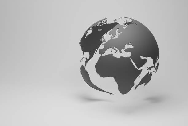 istock planet earth, dark world map converted to globe, 3D object with shadows on light background 1364013677