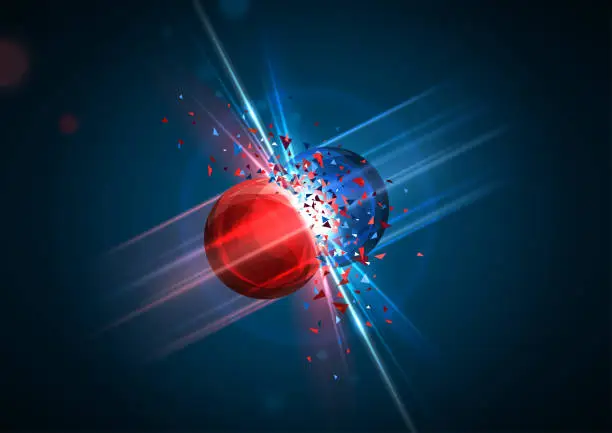 Vector illustration of Red and blue particle atom clash